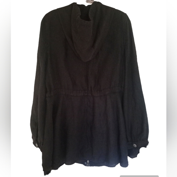 Free People Women's Full Sweep Black Anorak Jacket Linen Blend Size Large - Picture 3 of 7